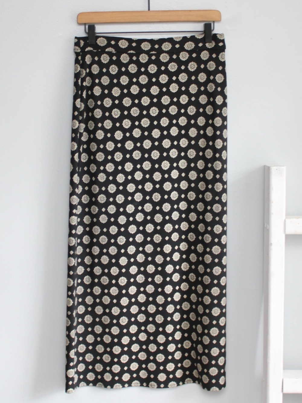 Liz Claiborne Vintage Y2K Black and Cream Floral Maxi Skirt Size Small Reworked